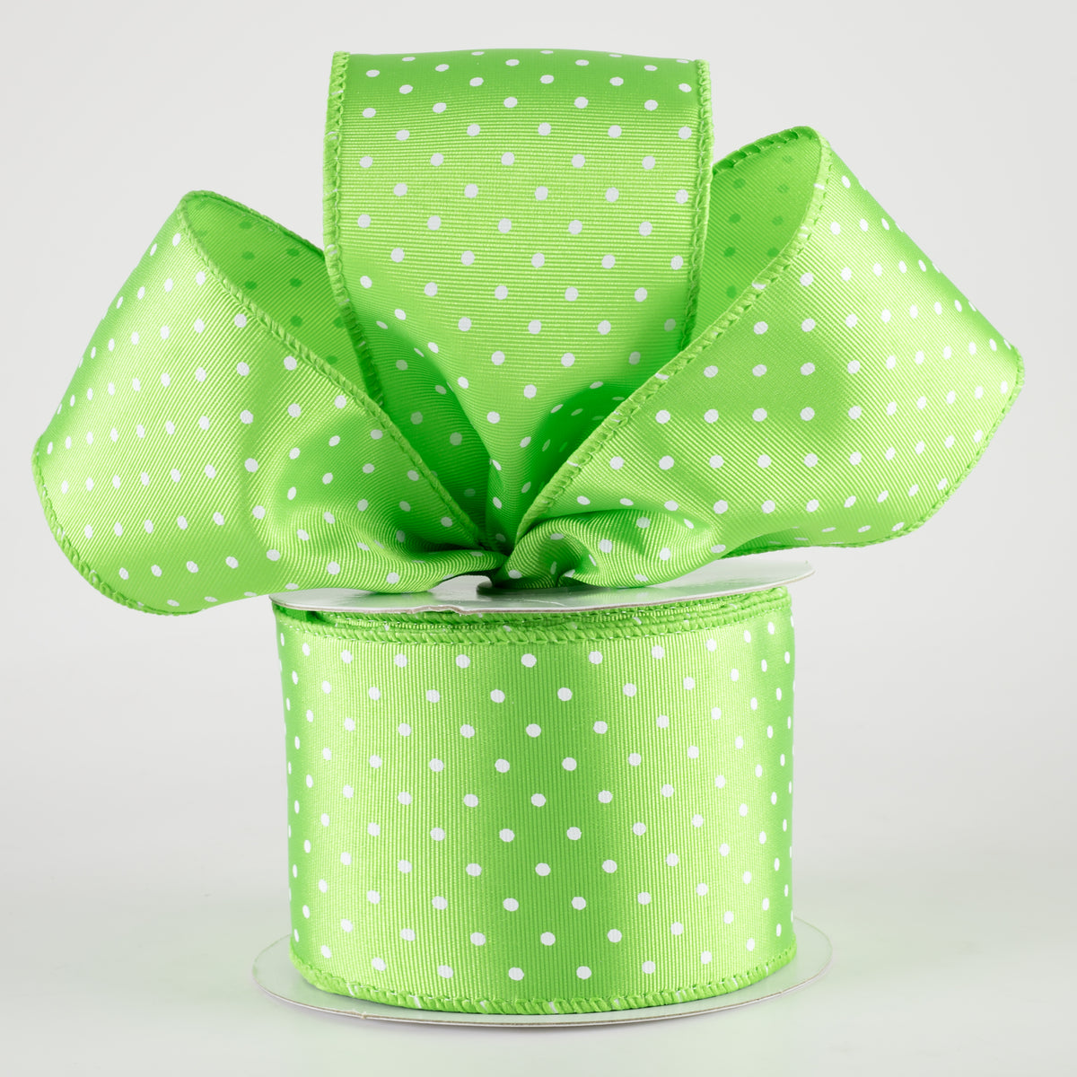 2.5" Ribbed Satin Microdots Ribbon: Lime Green (10 Yards) Lifestyle Photo