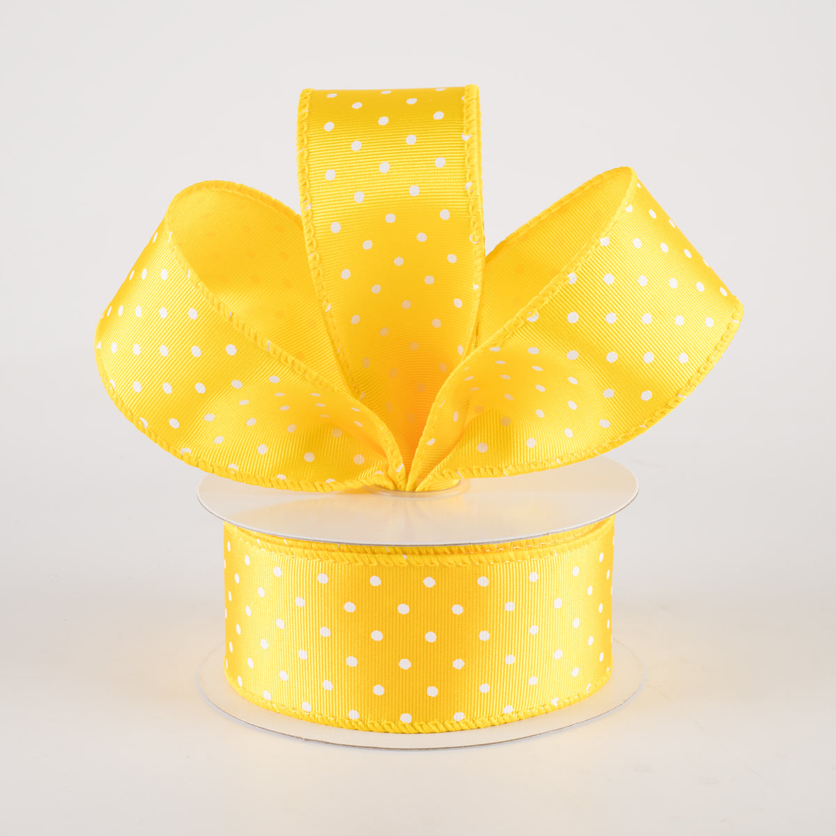 1.5" Ribbed Satin Microdots Ribbon: Yellow & White (10 Yards) Lifestyle Photo