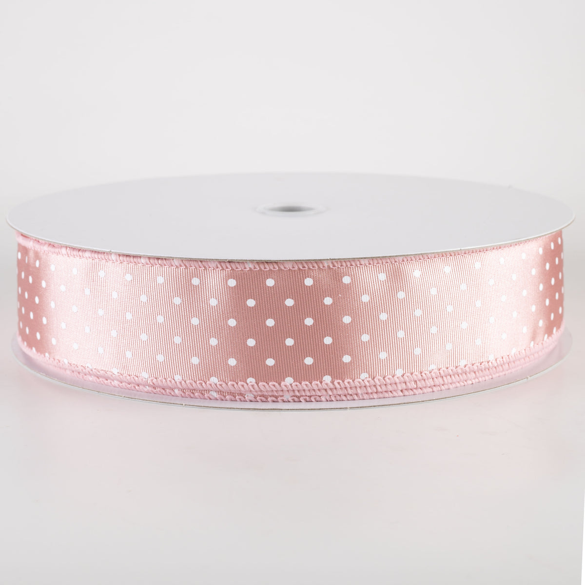 1.5" Ribbed Satin & White Microdots: Blush Pink (50 Yards)