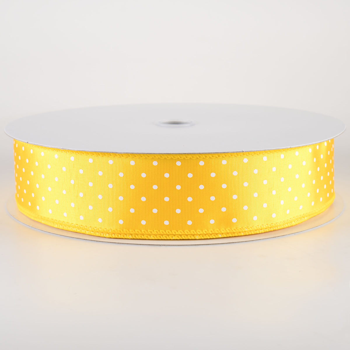 1.5" Ribbed Satin & White Microdots: Yellow (50 Yards)