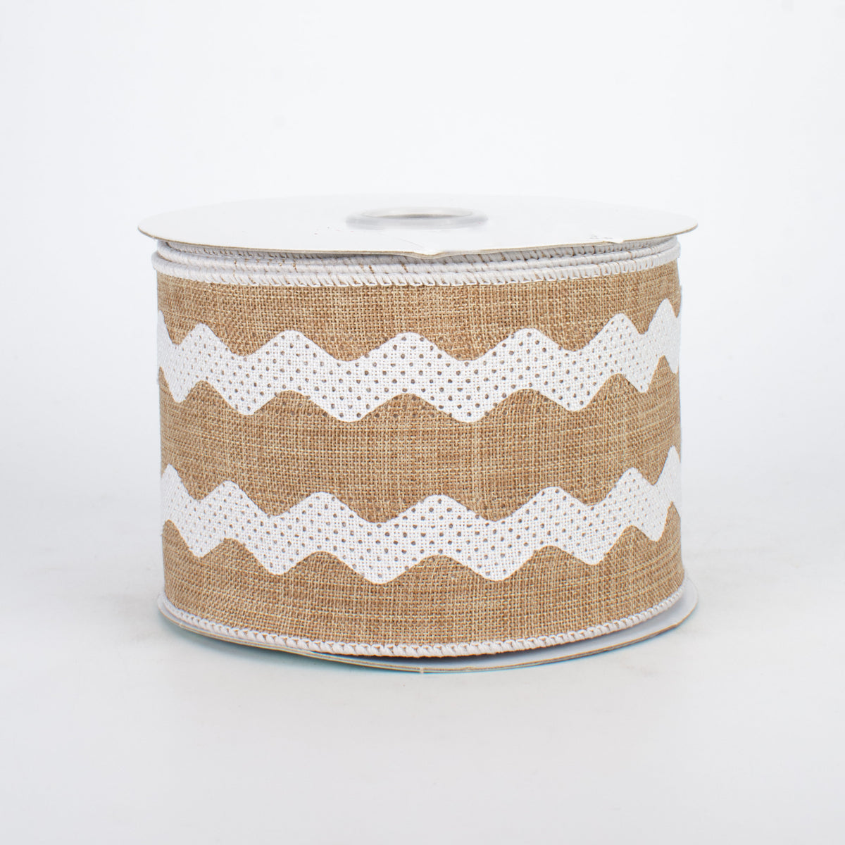 2.5" Ric Rac Ribbon: Light Beige & White (10 Yards)