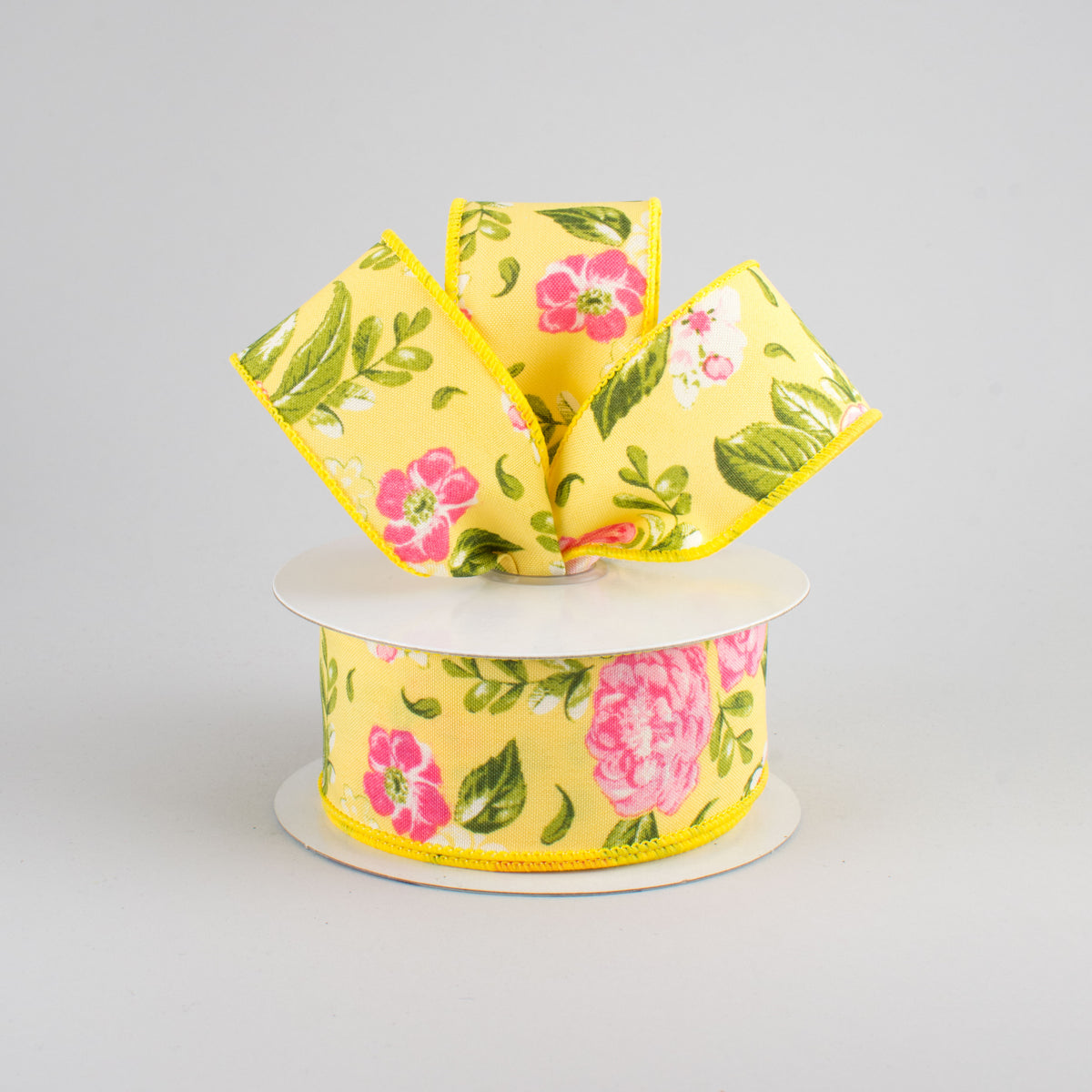 1.5" Rose Floral Ribbon: Yellow (10 Yards) Lifestyle Photo