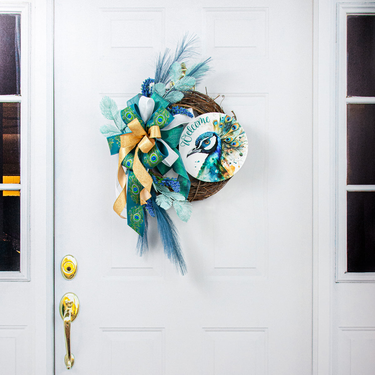 9.4" Round Waterproof Sign: Watercolor Peacock detail photo 4