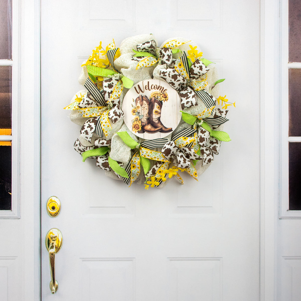 9.4" Round Waterproof Sign: Welcome Sunflower Cowboy Boots detail photo 4