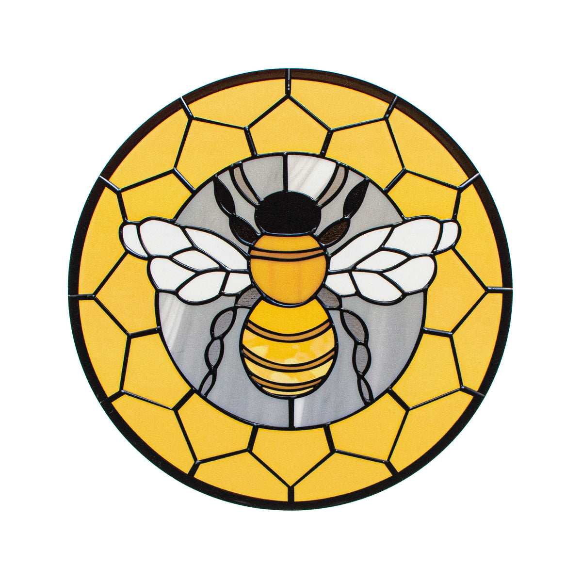 8.5" Round Waterproof Accent: Stained Glass Honey Bee Item Number: CD1064NH