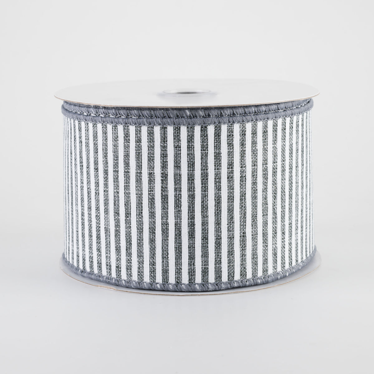 2.5" Royal Canvas Pinstripe Ribbon: Grey & White (10 Yards)