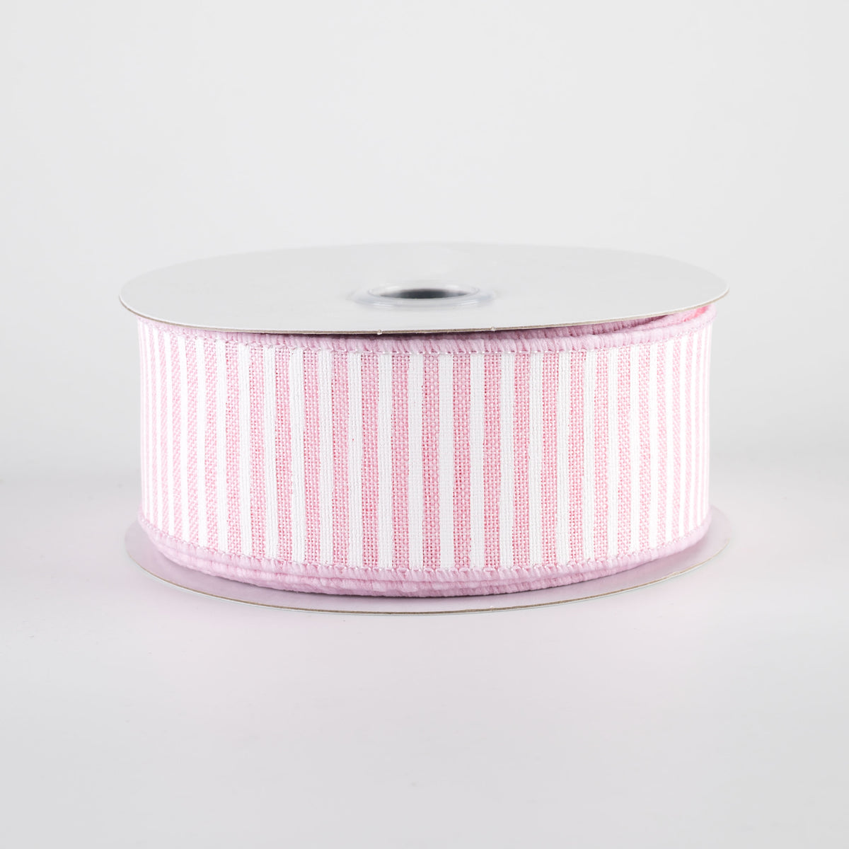 1.5" Royal Canvas Pinstripe Ribbon: Light Pink & White (10 Yards)