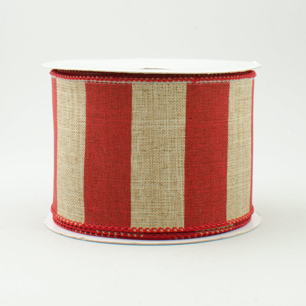 2.5" Royal Canvas Wide Stripe Ribbon: Natural & Red (10 Yards)