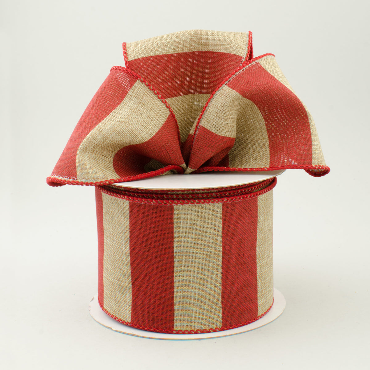 2.5" Royal Canvas Wide Stripe Ribbon: Natural & Red (10 Yards) Lifestyle Photo