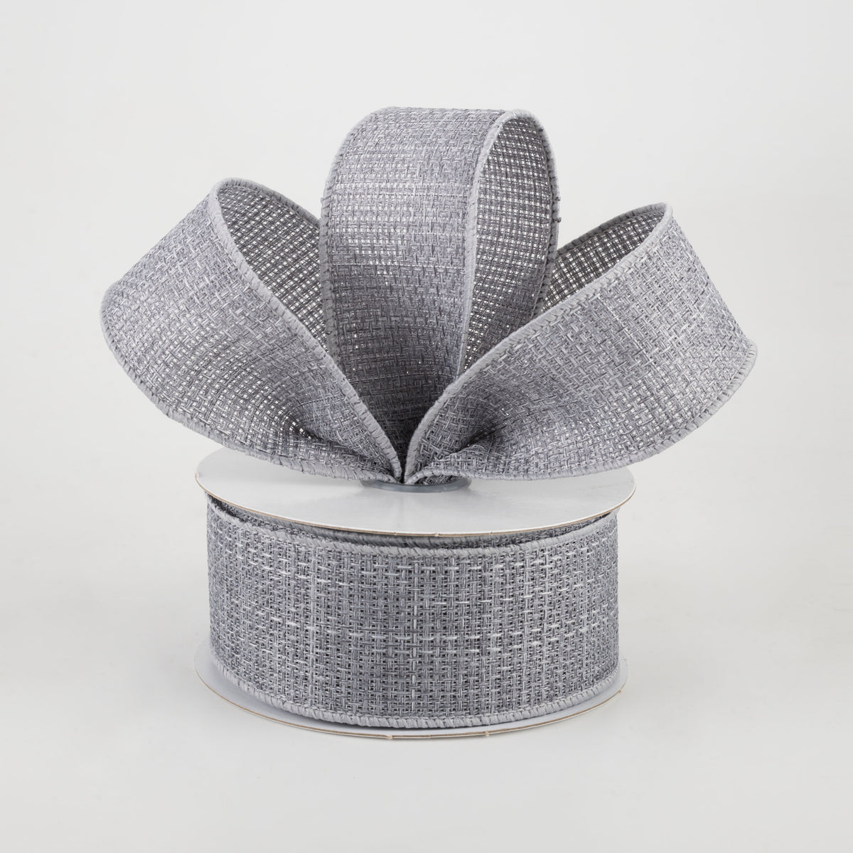 1.5" Royal Faux Burlap Ribbon: Light Grey (10 Yards) Lifestyle Photo