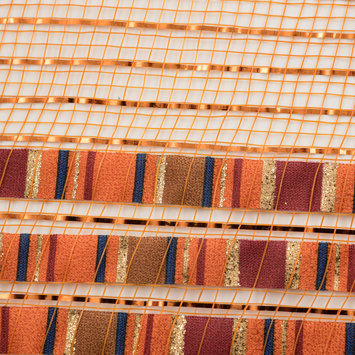 10" Ruffle Patterned Mesh: Rust Metallic & Fall Print detail photo 3