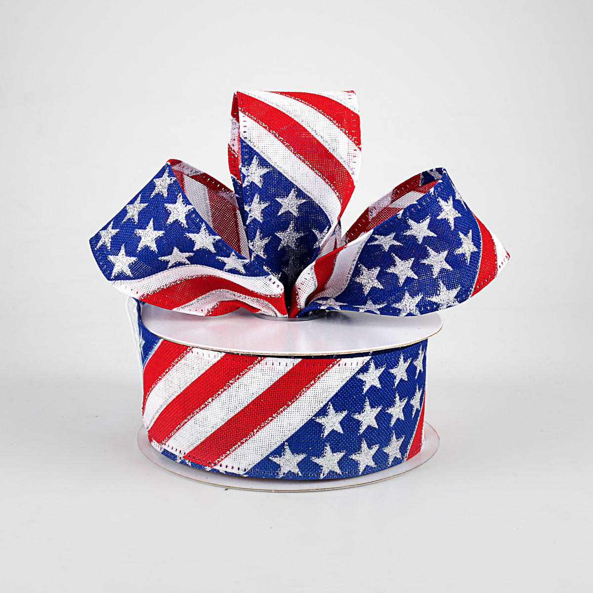 1.5" RWB Diagonal Flag Stripes Ribbon (10 Yards) Lifestyle Photo