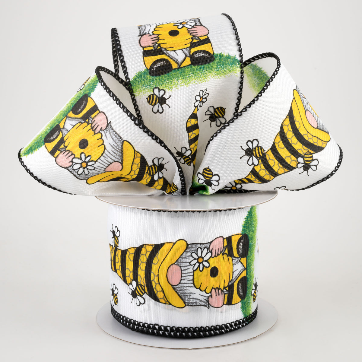 2.5" Satin Beekeeper Gnome Ribbon: White (10 Yards) Lifestyle Photo