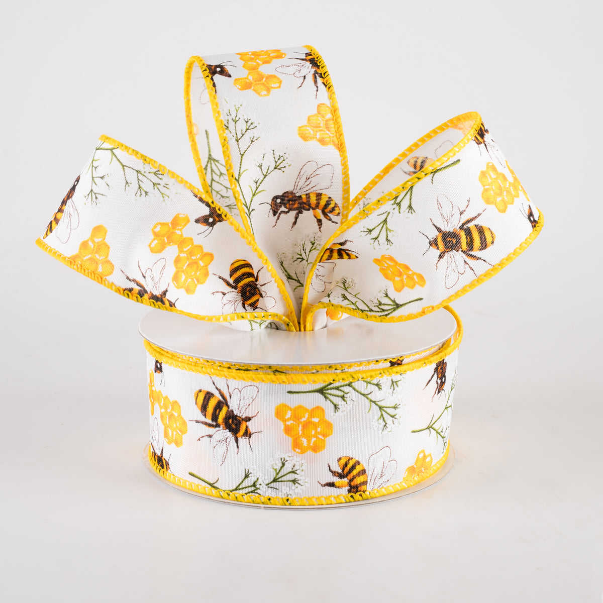 1.5" Satin Bees, Honeycomb, Baby's Breath Ribbon (10 Yards) Lifestyle Photo