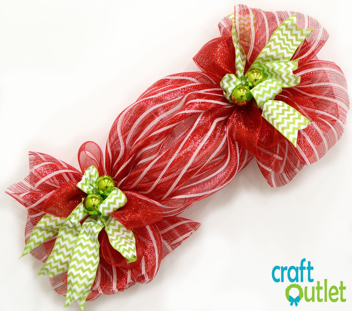 2.5" Satin Chevron Ribbon: Lime Green & White (10 Yards) detail photo 3