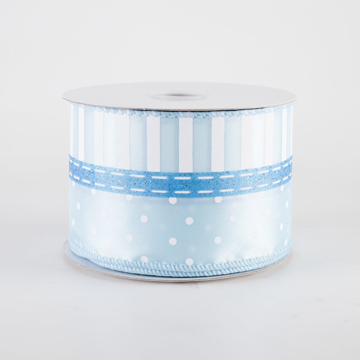 2.5" Satin Dots & Stripes Ribbon: Light Blue (10 Yards) Item Number: 42456-40-04