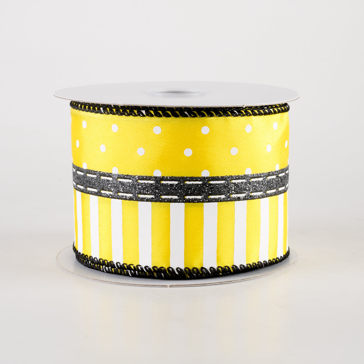 2.5" Satin Dots & Stripes Ribbon: Yellow (10 Yards) Item Number: 42465-40-20