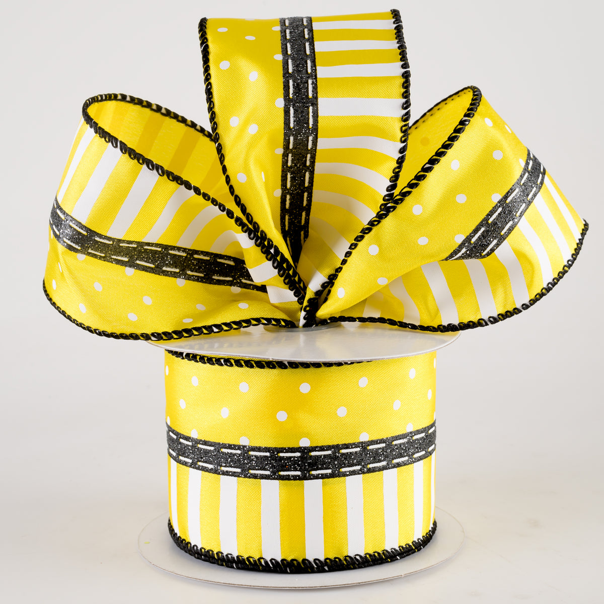 2.5" Satin Dots & Stripes Ribbon: Yellow (10 Yards) Lifestyle Photo