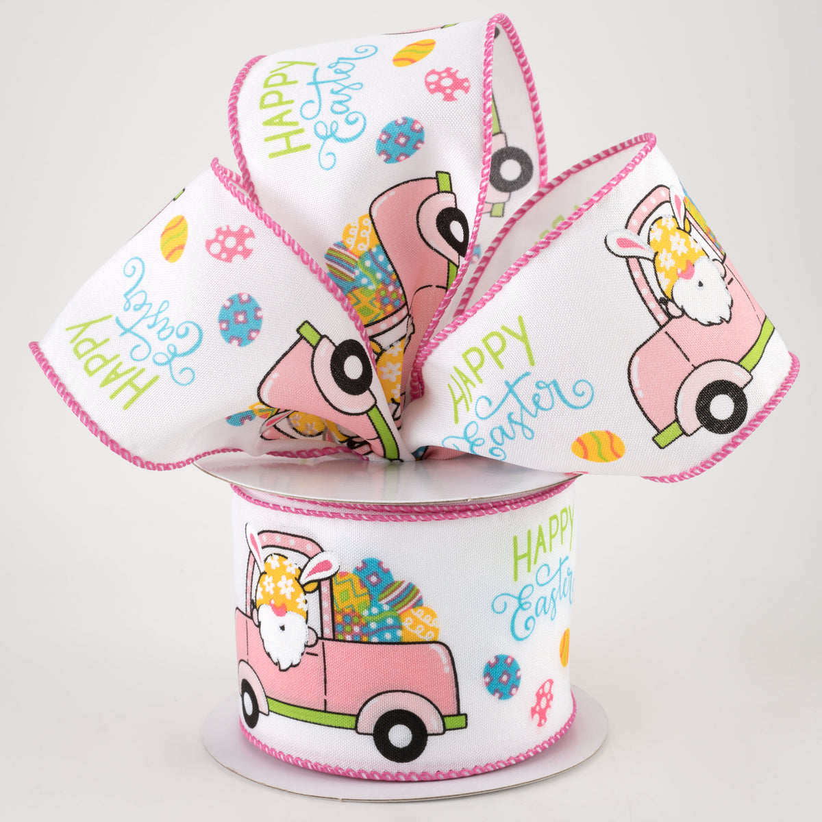 2.5" Satin Easter Bunny Truck Ribbon: White (10 Yards) Lifestyle Photo