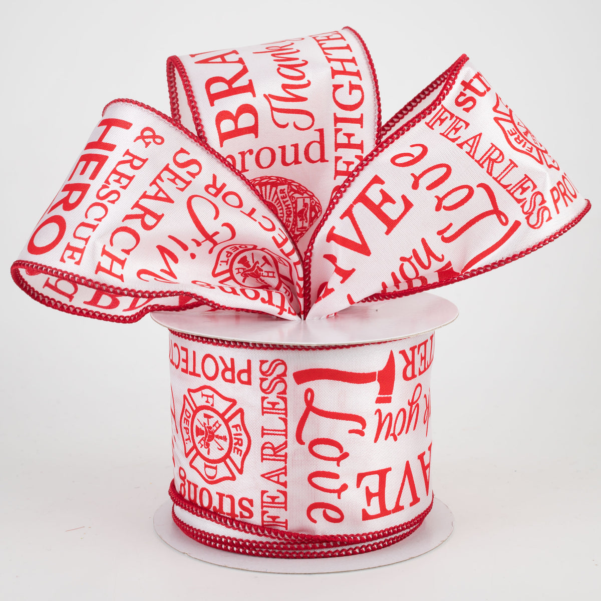 2.5" Satin Firefighter Support Ribbon: White & Red (10 Yards) Lifestyle Photo