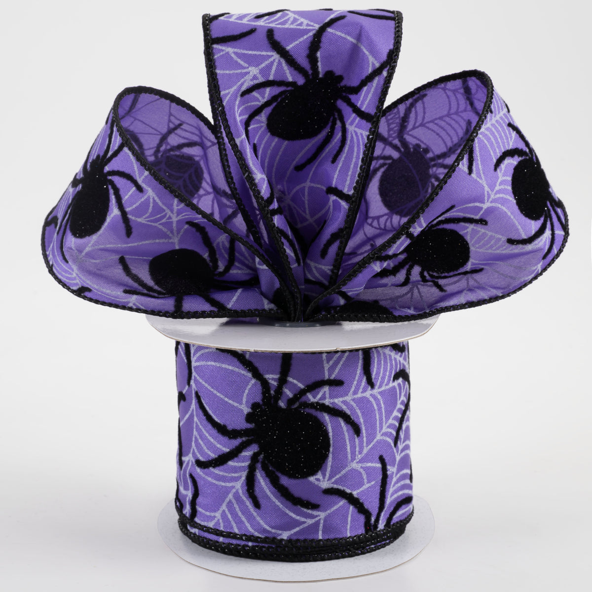 2.5" Satin Flocked Spider Ribbon: Purple (10 Yards) Lifestyle Photo