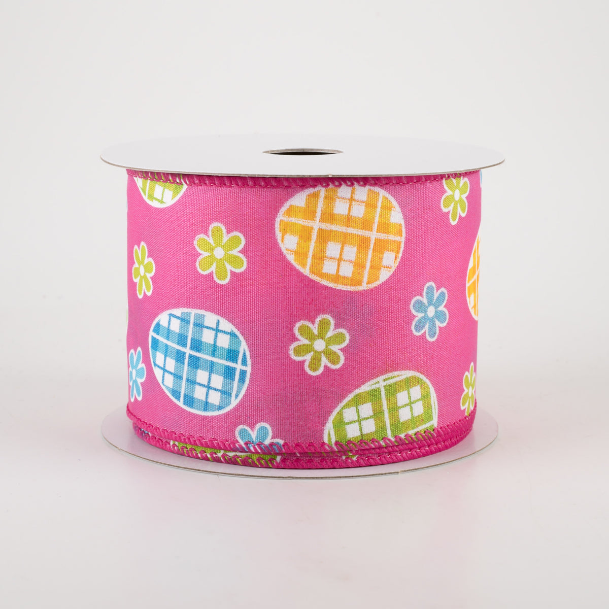 2.5" Satin Gingham Easter Eggs Ribbon: Fuchsia Pink (10 Yards) Item Number: 31213-40-28