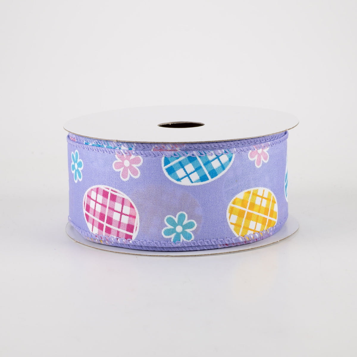 1.5" Satin Gingham Easter Eggs Ribbon: Lavender (10 Yards) Item Number: 31213-09-30