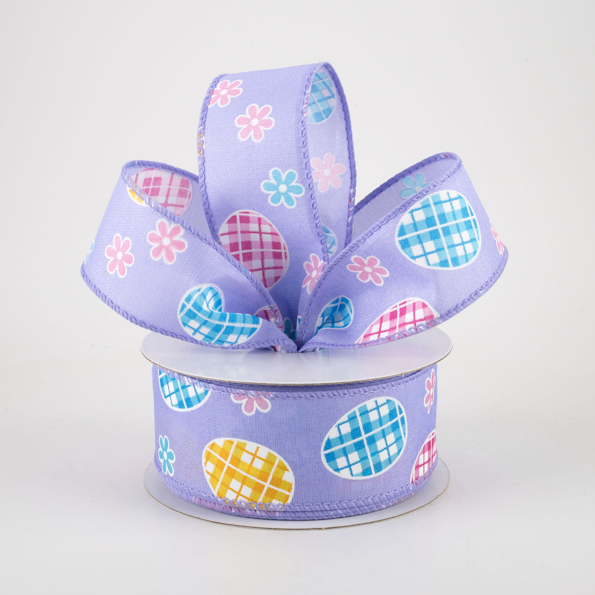 1.5" Satin Gingham Easter Eggs Ribbon: Lavender (10 Yards) Lifestyle Photo
