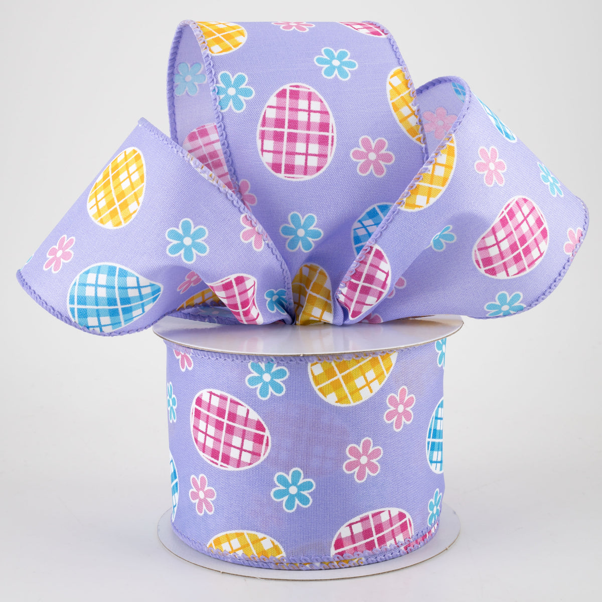2.5" Satin Gingham Easter Eggs Ribbon: Lavender (10 Yards) Lifestyle Photo