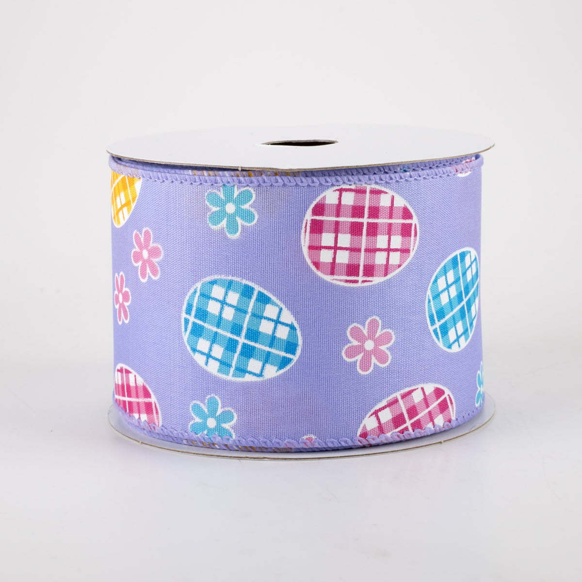2.5" Satin Gingham Easter Eggs Ribbon: Lavender (10 Yards)