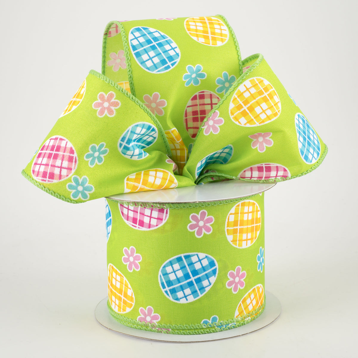 2.5" Satin Gingham Easter Eggs Ribbon: Lime Green (10 Yards) Lifestyle Photo