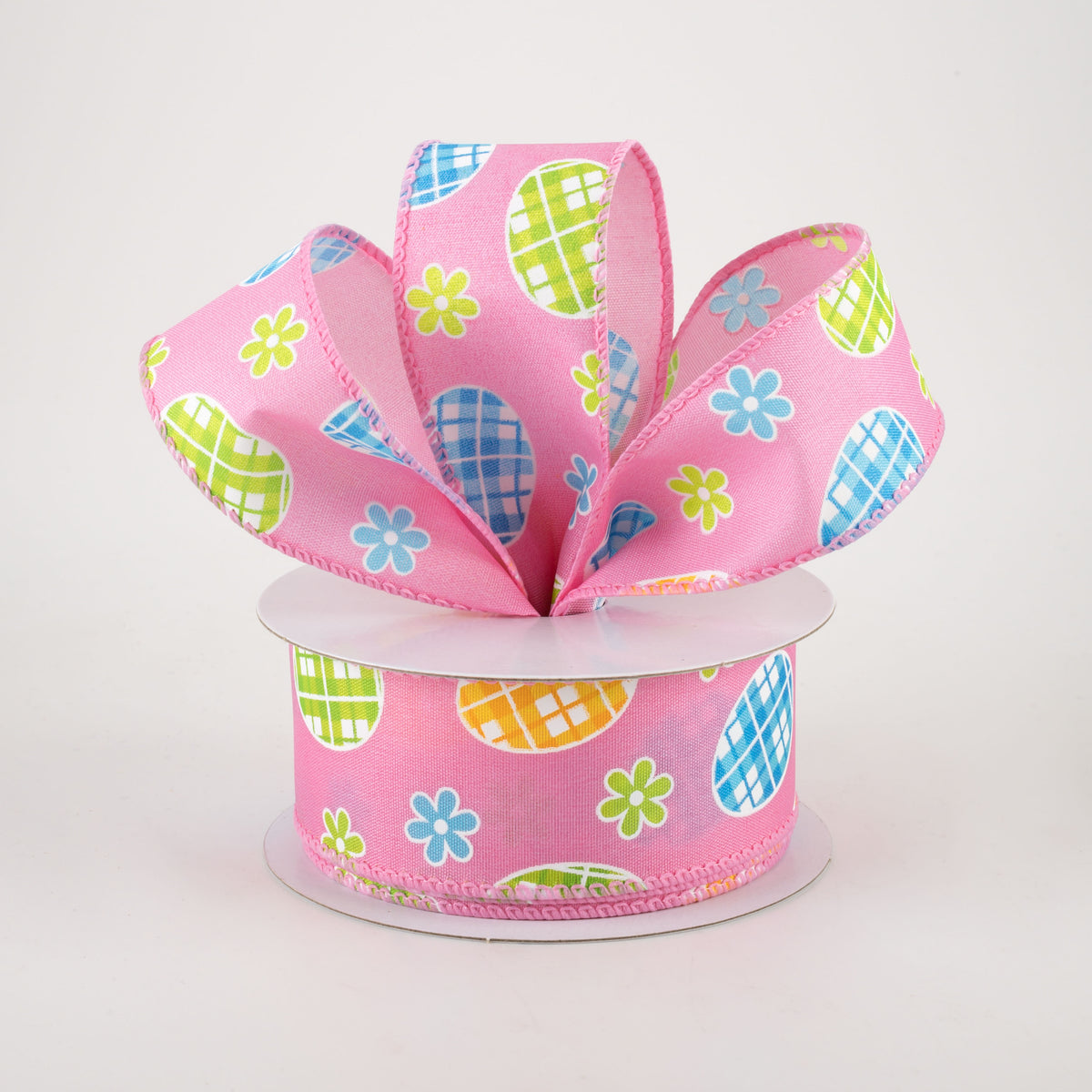 1.5" Satin Gingham Easter Eggs Ribbon: Pink (10 Yards) Lifestyle Photo