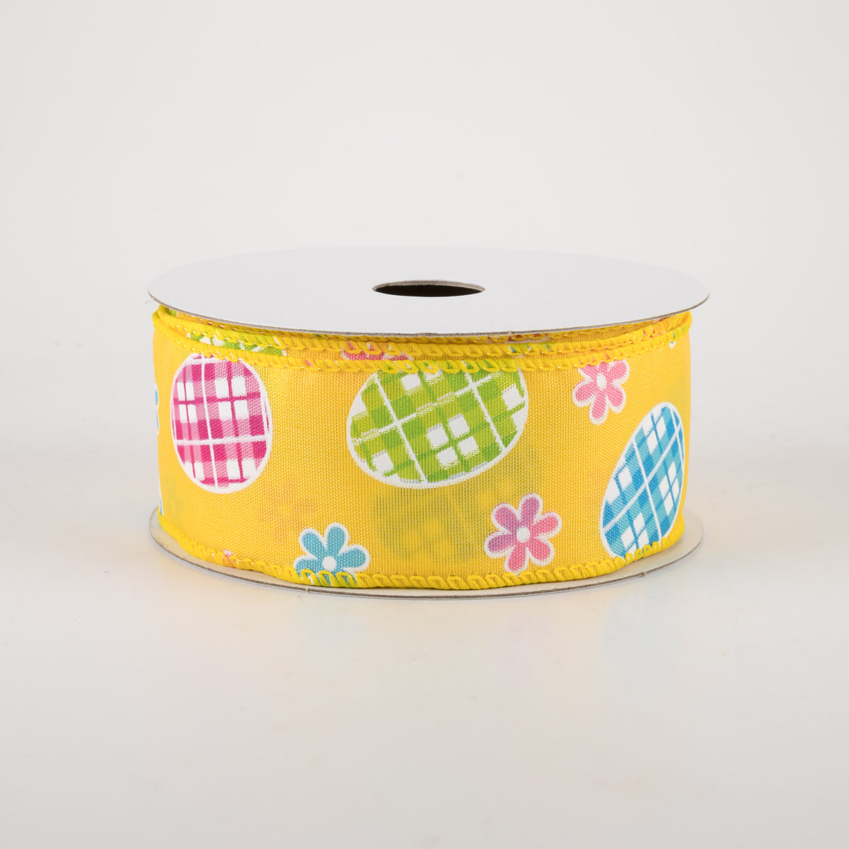 1.5" Satin Gingham Easter Eggs Ribbon: Yellow (10 Yards) Item Number: 31213-09-22
