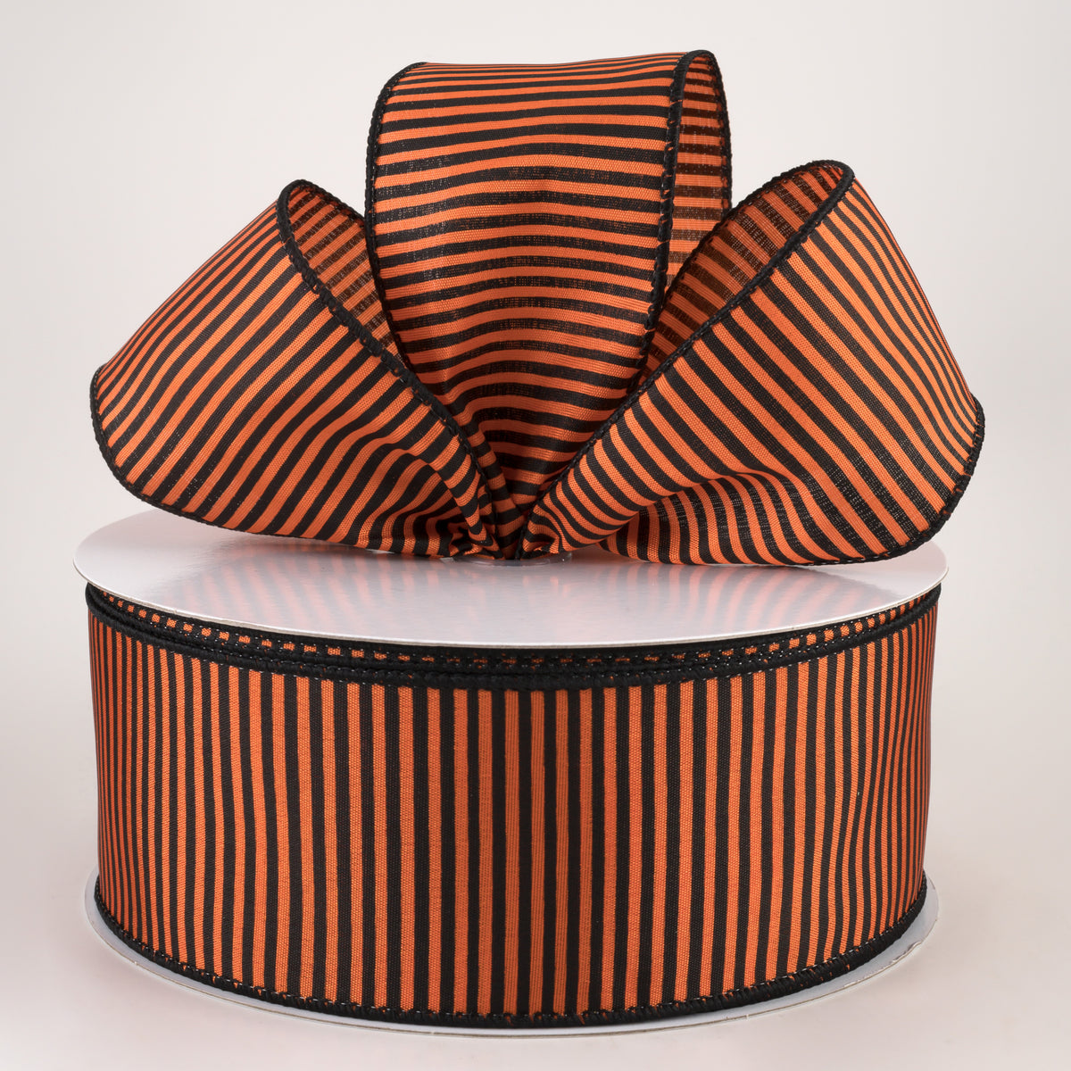 2.5" Satin Horizontal Stripe Ribbon: Black on Orange (50 Yards) Lifestyle Photo