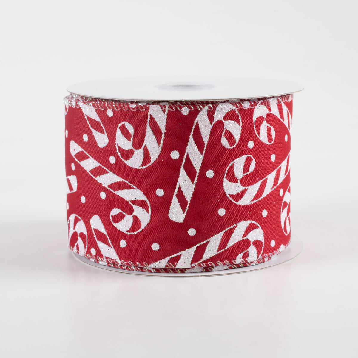 2.5" Satin Iridescent Glitter Candy Cane & Dots Ribbon: Dark Red (10 Yards) Item Number: 71391-40-12