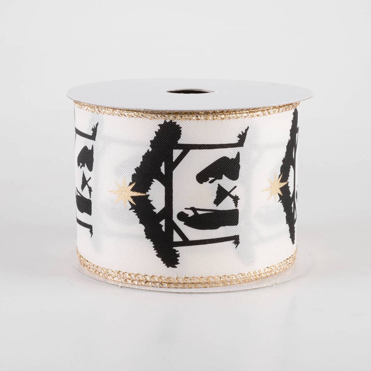 2.5" Satin Nativity Scene Ribbon: Black on Ivory (10 Yards) Item Number: 71498-40-20