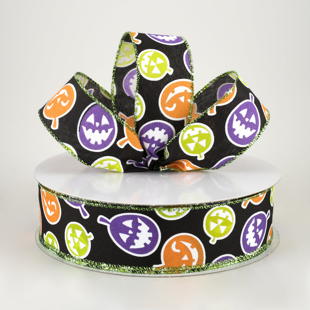 1.5" Satin Neon Jack O Lantern Ribbon: Black (50 Yards) Lifestyle Photo