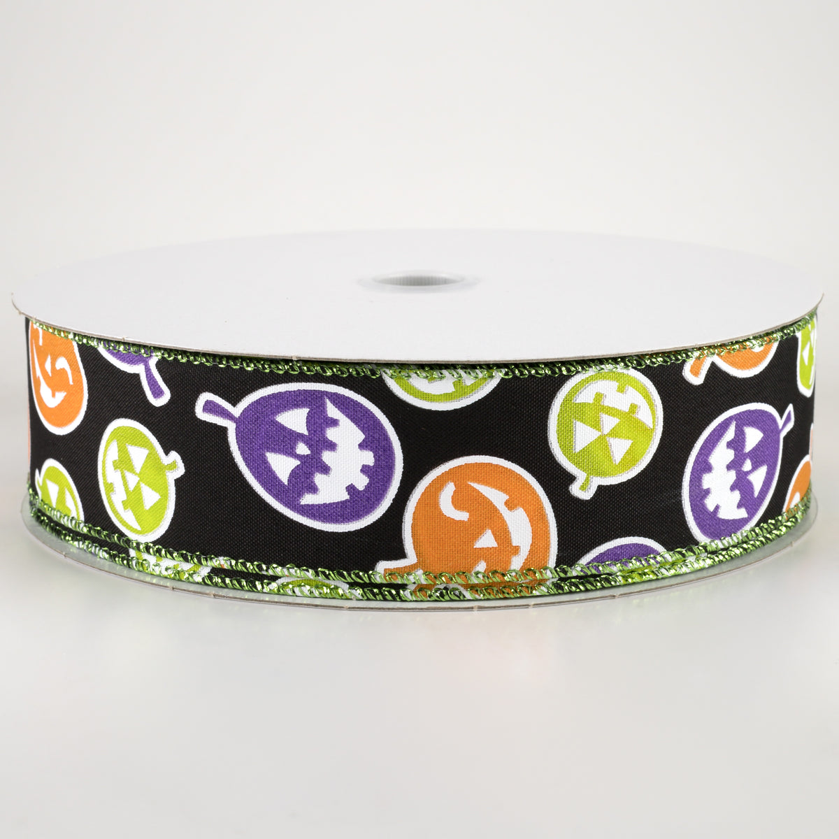 1.5" Satin Neon Jack O Lantern Ribbon: Black (50 Yards)