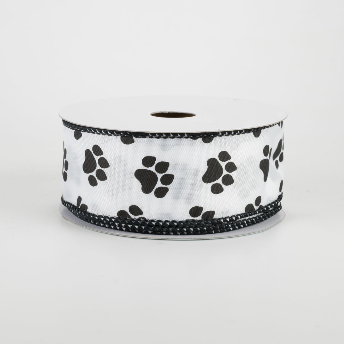 1.5" Satin Paw Print Ribbon: Black & White (10 Yards)