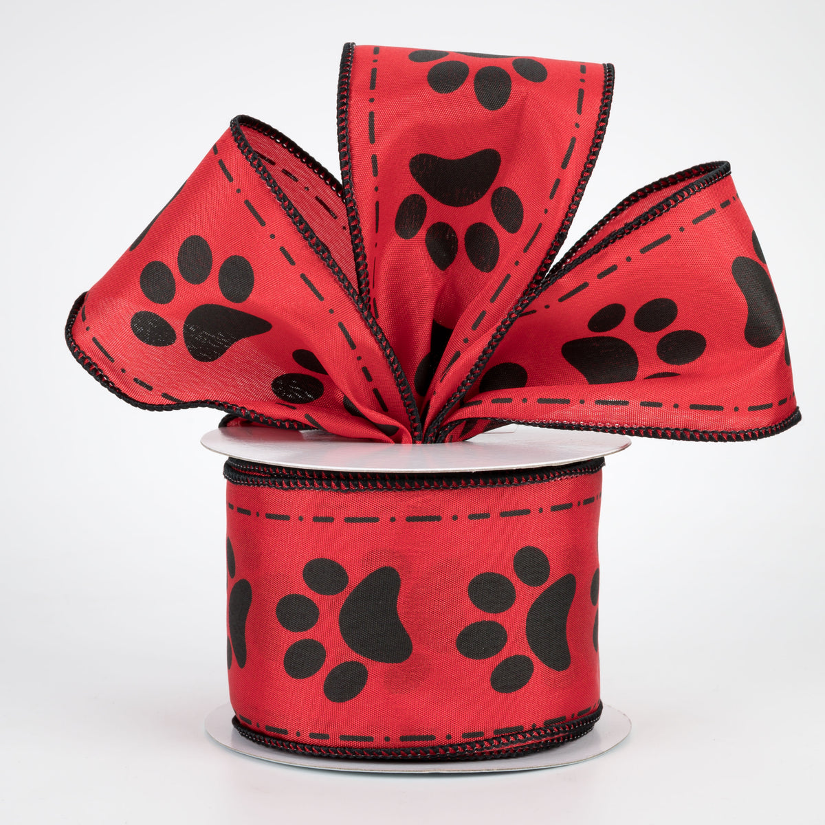 2.5" Satin Paw Prints Ribbon: Red & Black (10 Yards) Lifestyle Photo
