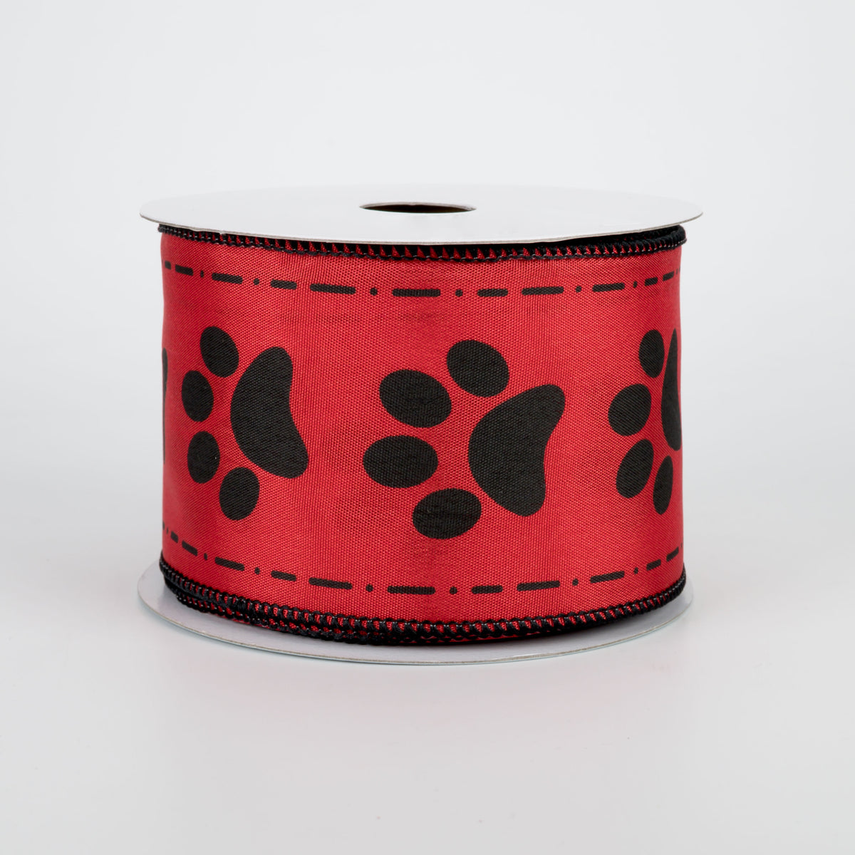 2.5" Satin Paw Prints Ribbon: Red & Black (10 Yards)