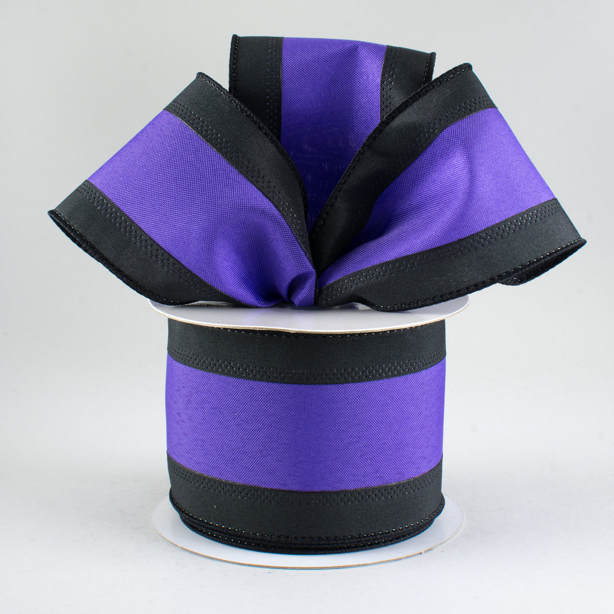 2.5" Satin Team Stripe Ribbon: Black & Purple (10 Yards) Lifestyle Photo