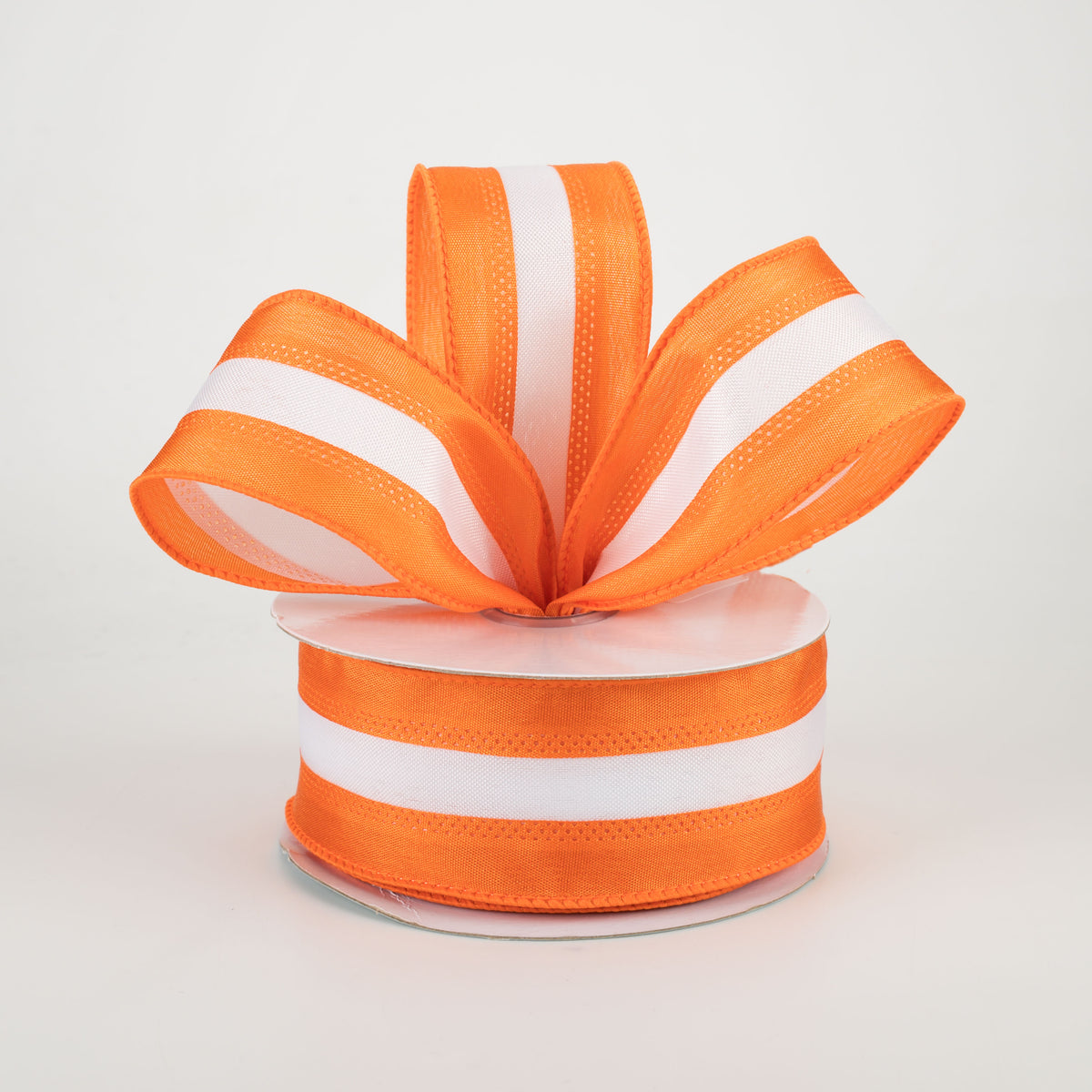 1.5" Satin Team Stripe Ribbon: Burnt Orange & White (10 Yards) Lifestyle Photo