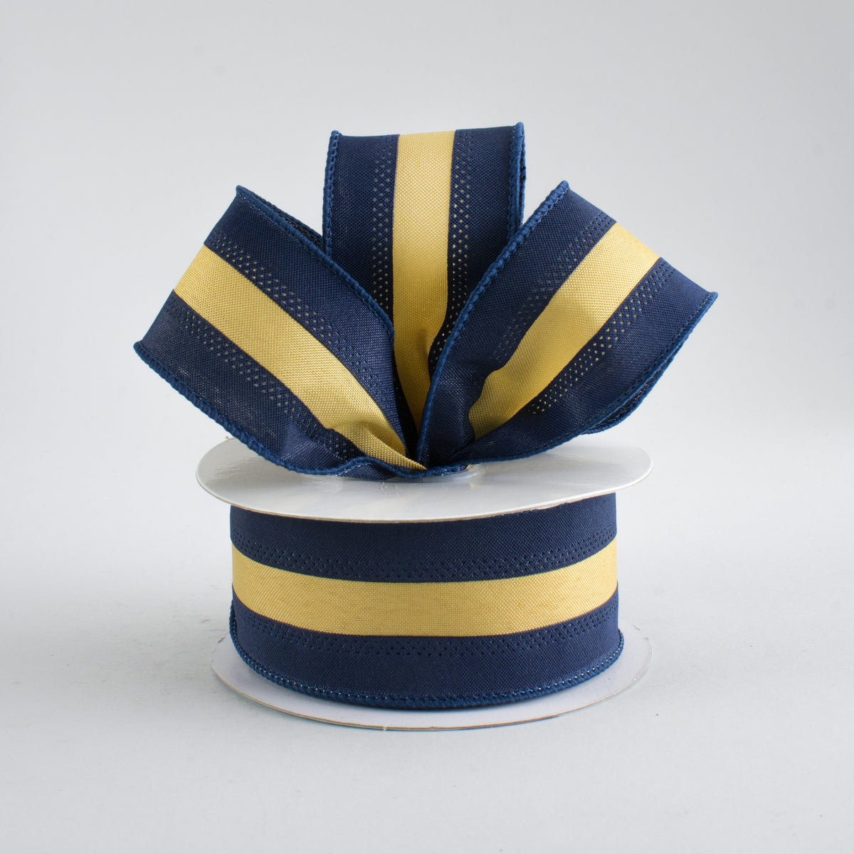 1.5" Satin Team Stripe Ribbon: Dark Blue & Old Gold (10 Yards) Lifestyle Photo