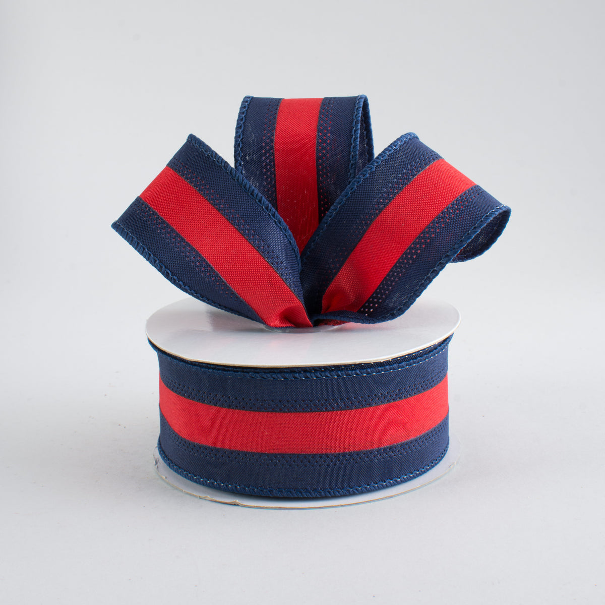 1.5" Satin Team Stripe Ribbon: Navy & Red (10 Yards) Lifestyle Photo