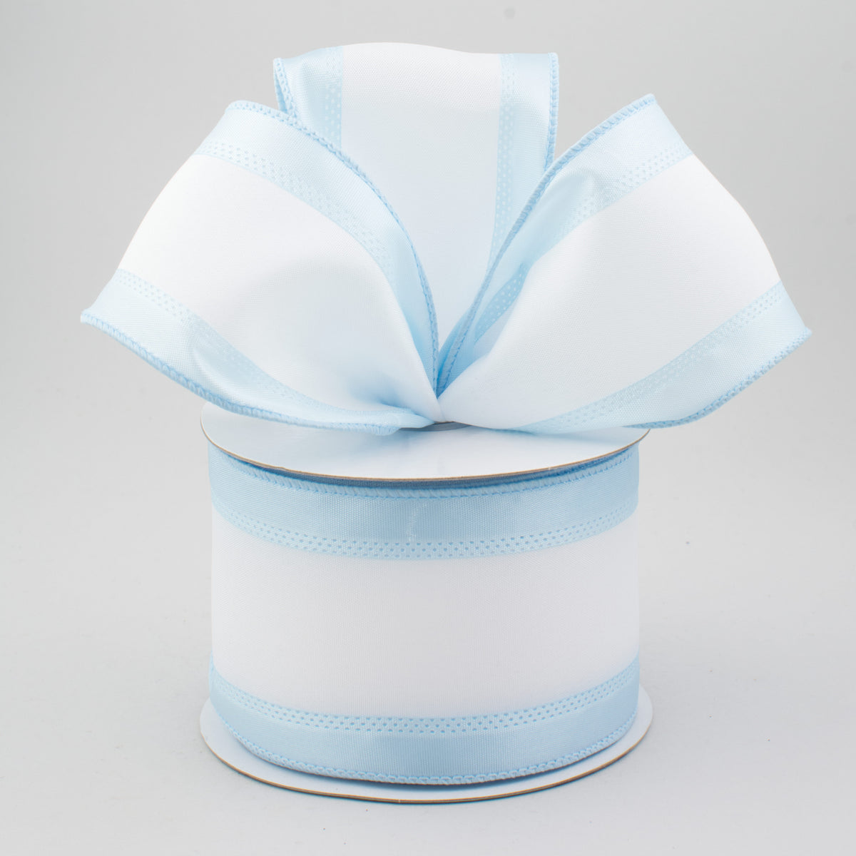 2.5" Satin Team Stripe Ribbon: Pale Blue & White (10 Yards) Lifestyle Photo