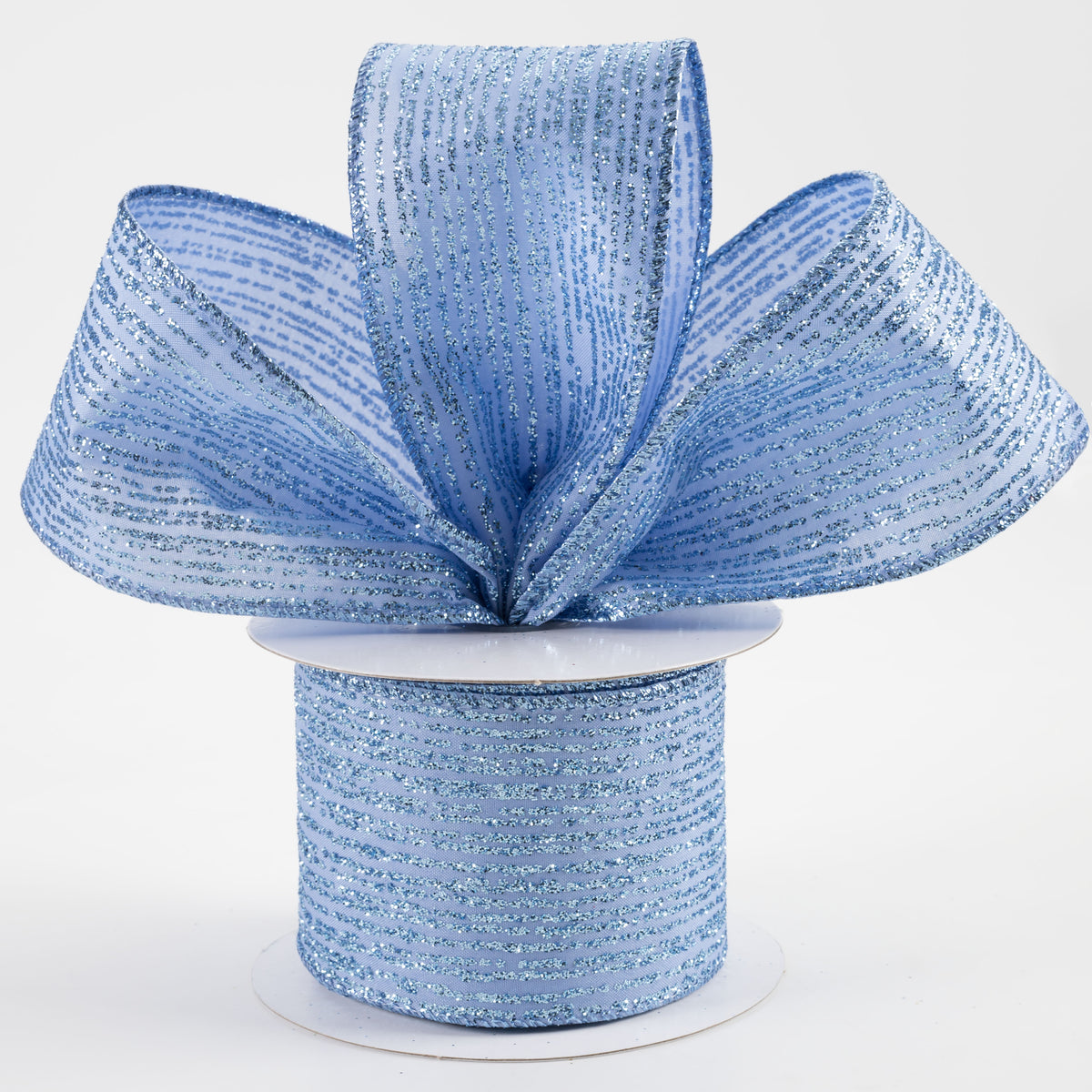 2.5" Satin Vertical Glitter Lines Ribbon: Light Blue (10 Yards) Lifestyle Photo