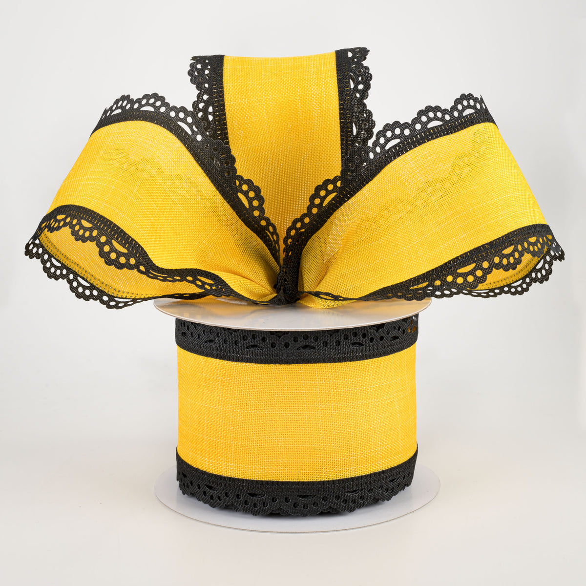 2.5" Scalloped Edge Ribbon: Black & Sun Yellow (10 Yards) Lifestyle Photo
