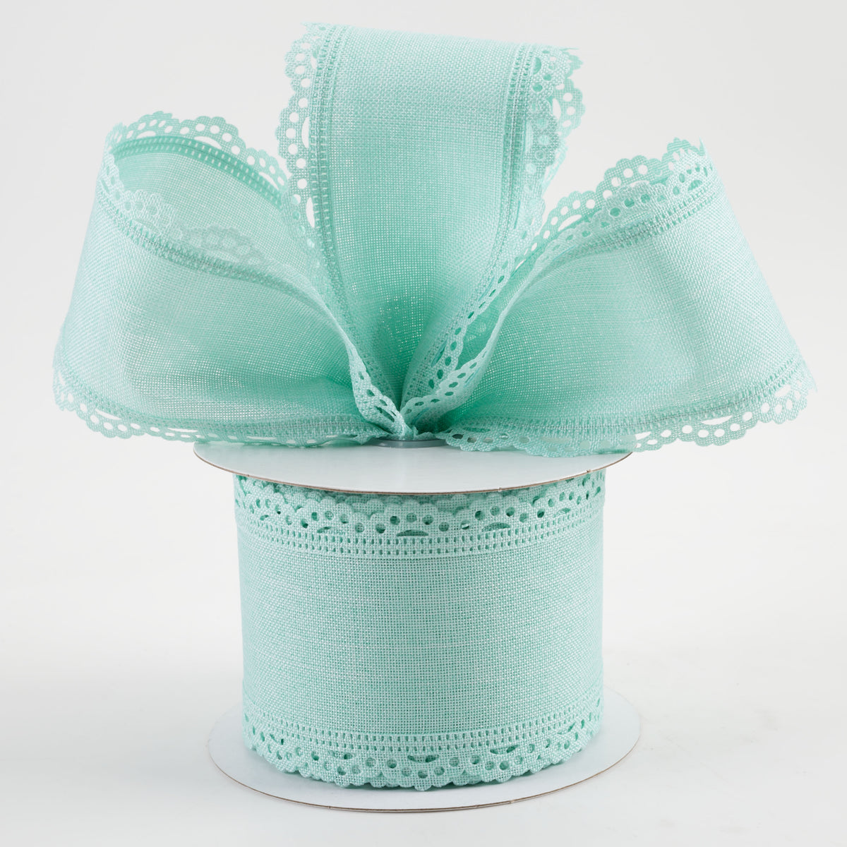 2.5" Scalloped Edge Ribbon: Mint Green (10 Yards) Lifestyle Photo