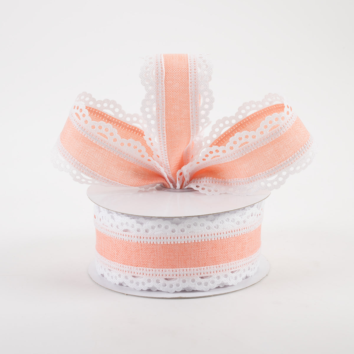 1.5" Scalloped Edge Ribbon: White & Peach (10 Yards) Lifestyle Photo